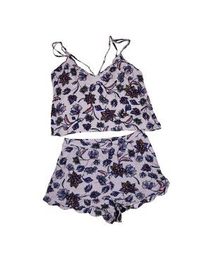 Kendall & Kylie Cami Tank Top Shorts Set S Purple Floral Coquette Casual Lounge